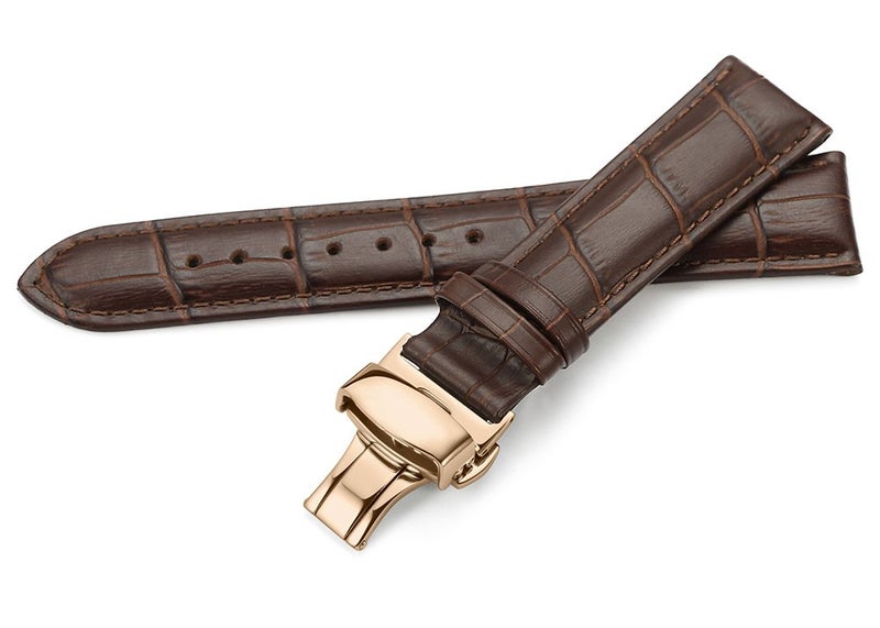 iStrap Leather Watch band -Alligator Grain Embossed Pattern Calfskin Replacement Strap-Stainless Steel Deployment Buckle with Push Buttons-Bracelet for Men Women-18mm 19mm 20mm 21mm 22mm 24mm - Image 3